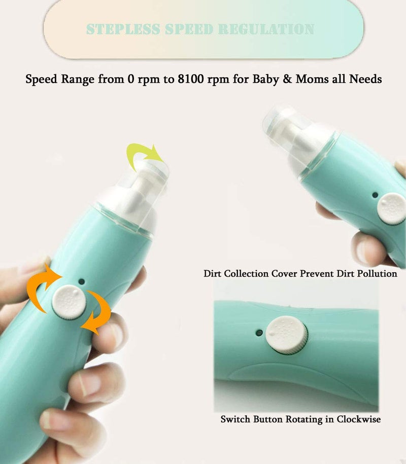 FANSIDI Rechargeable Baby Nail Trimmer with 8100RPM Motor, Stepless Speed Control, Pressure-Stop Safety, Type-C Charging, Quiet Electric Nail File for Newborns, Toddlers & Adults, Calm Care Blue - Image 3